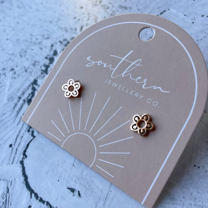 MINIS - FLOWER ROSE GOLD-Earrings-Southern Jewellery Co.-Wholesale Fashion Jewellery Australia